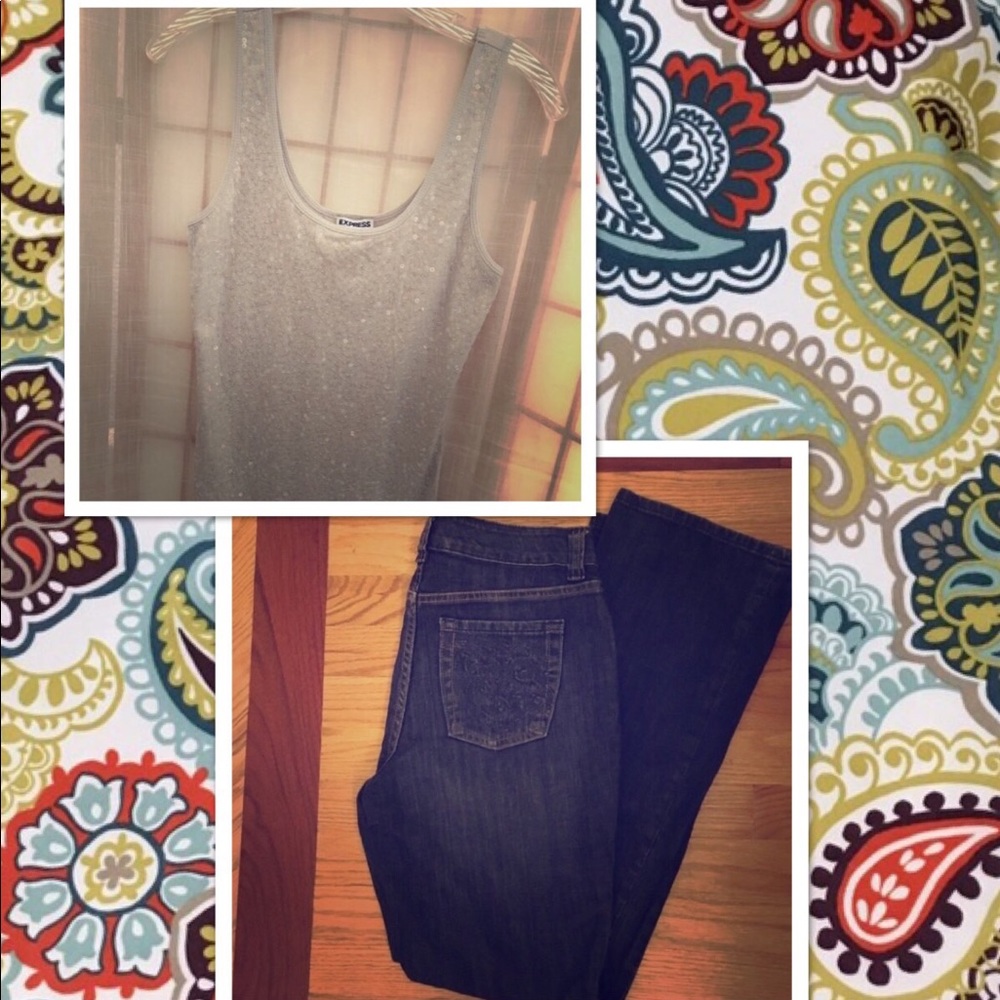 Express NWT sequin tank & Chicos jeans